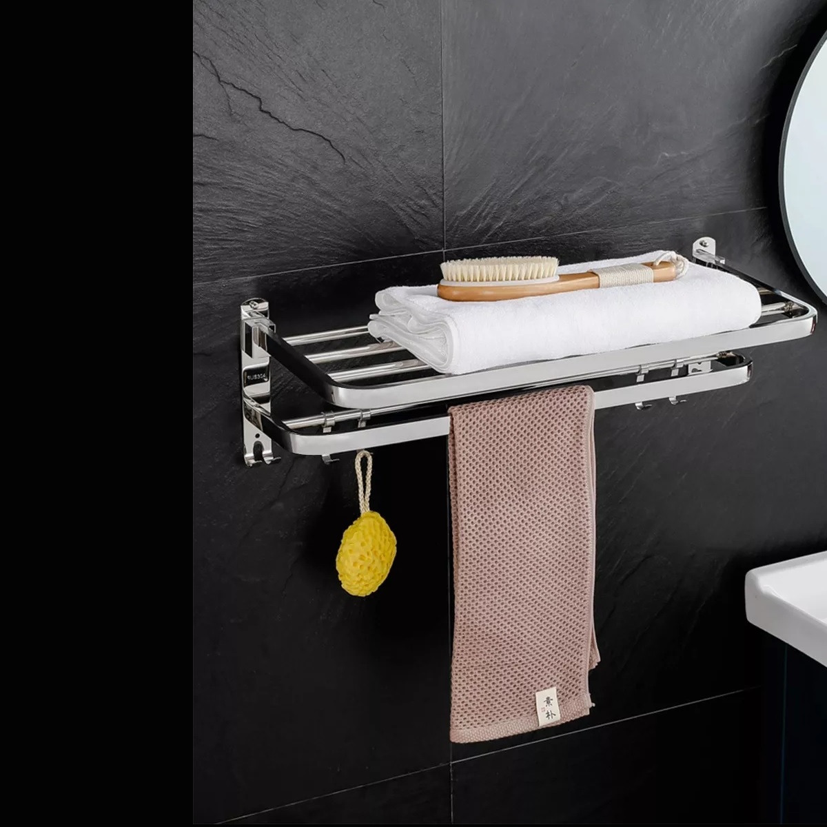 Toallero Doble Acero Inoxidable Baño De Pared Con Ganchos
