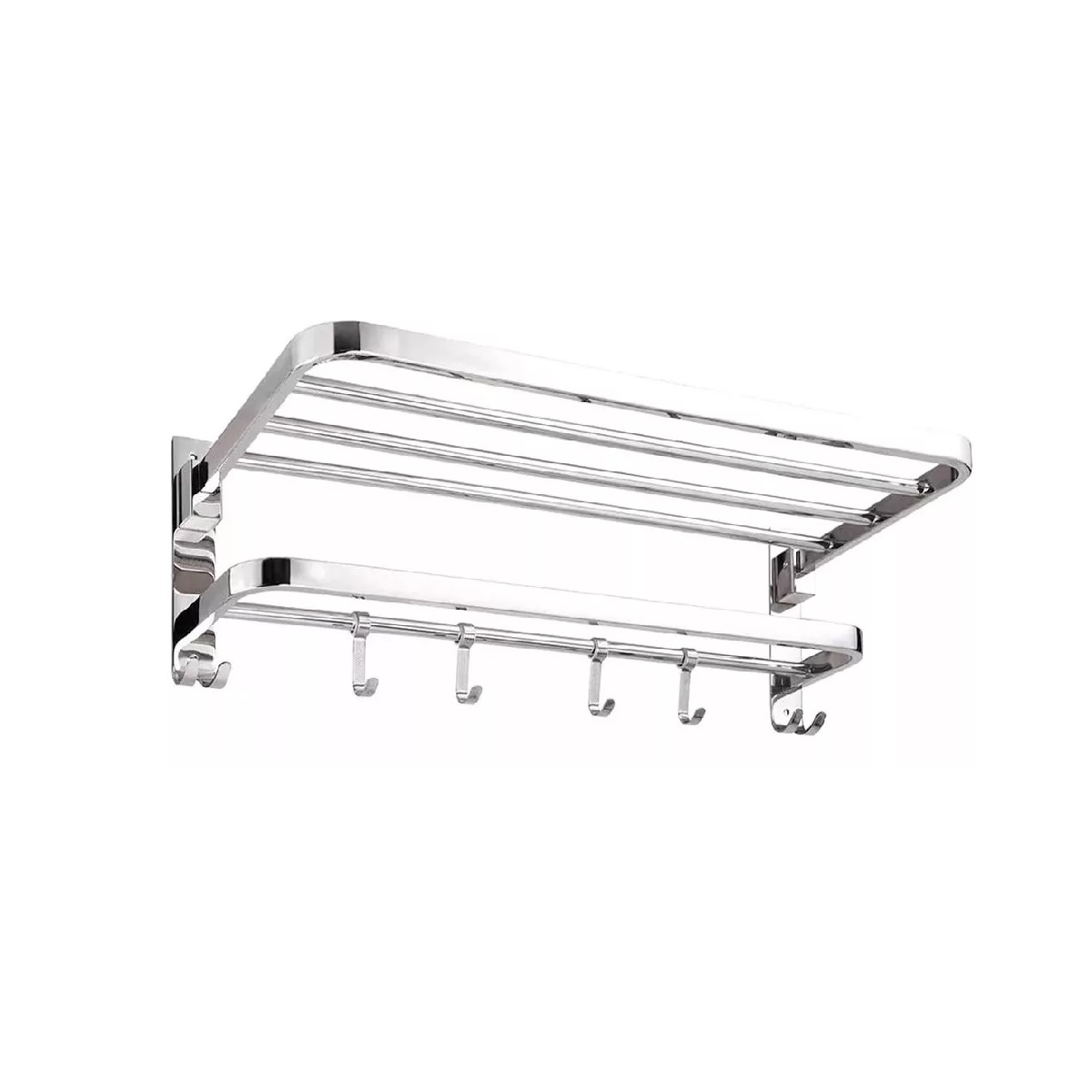 Toallero Doble Acero Inoxidable Baño De Pared Con Ganchos