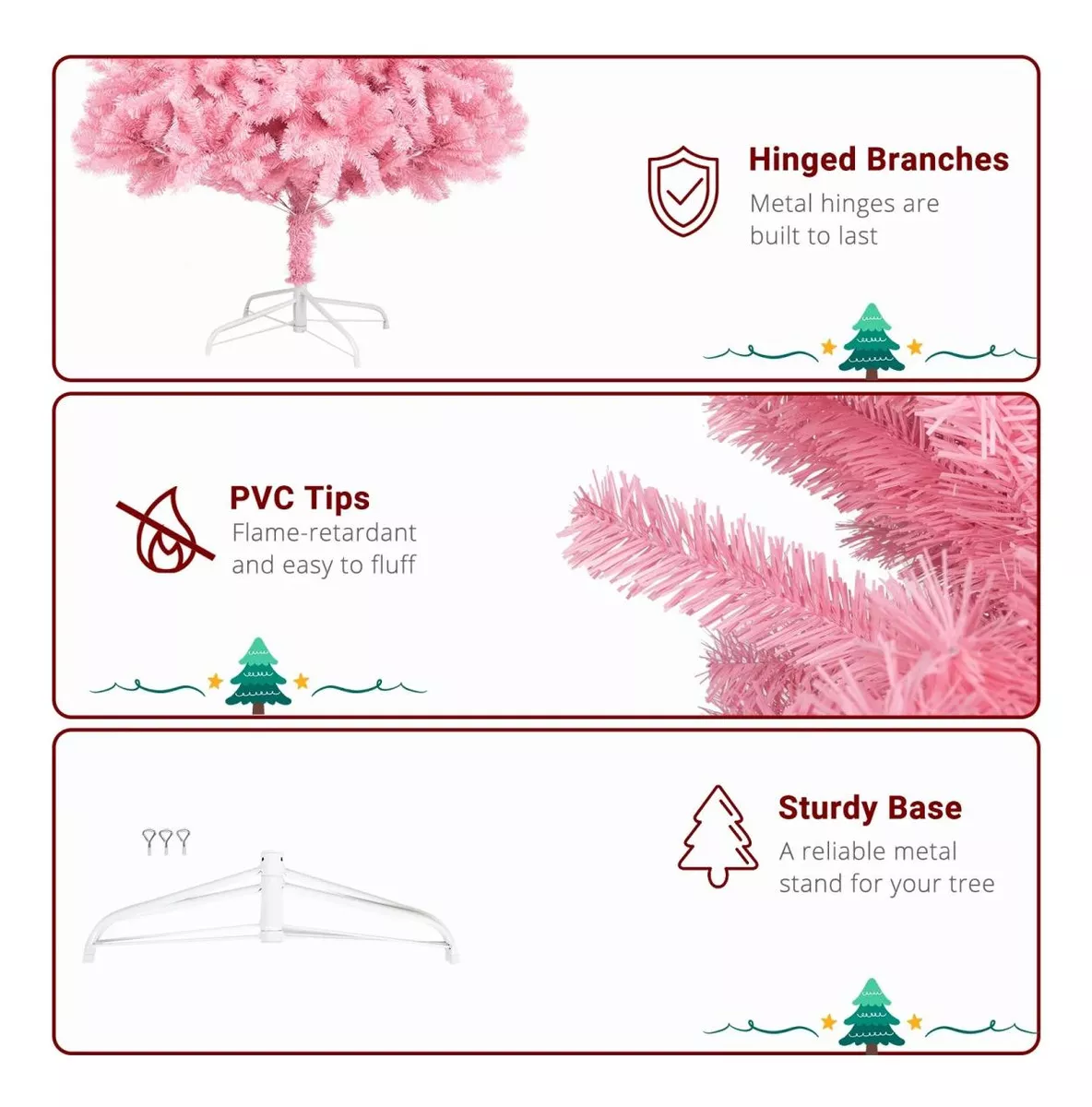 Árbol de Navidad Pino de Navidad Artificial Color Rosa Denso Frondoso 1.80 m y 650 Ramas