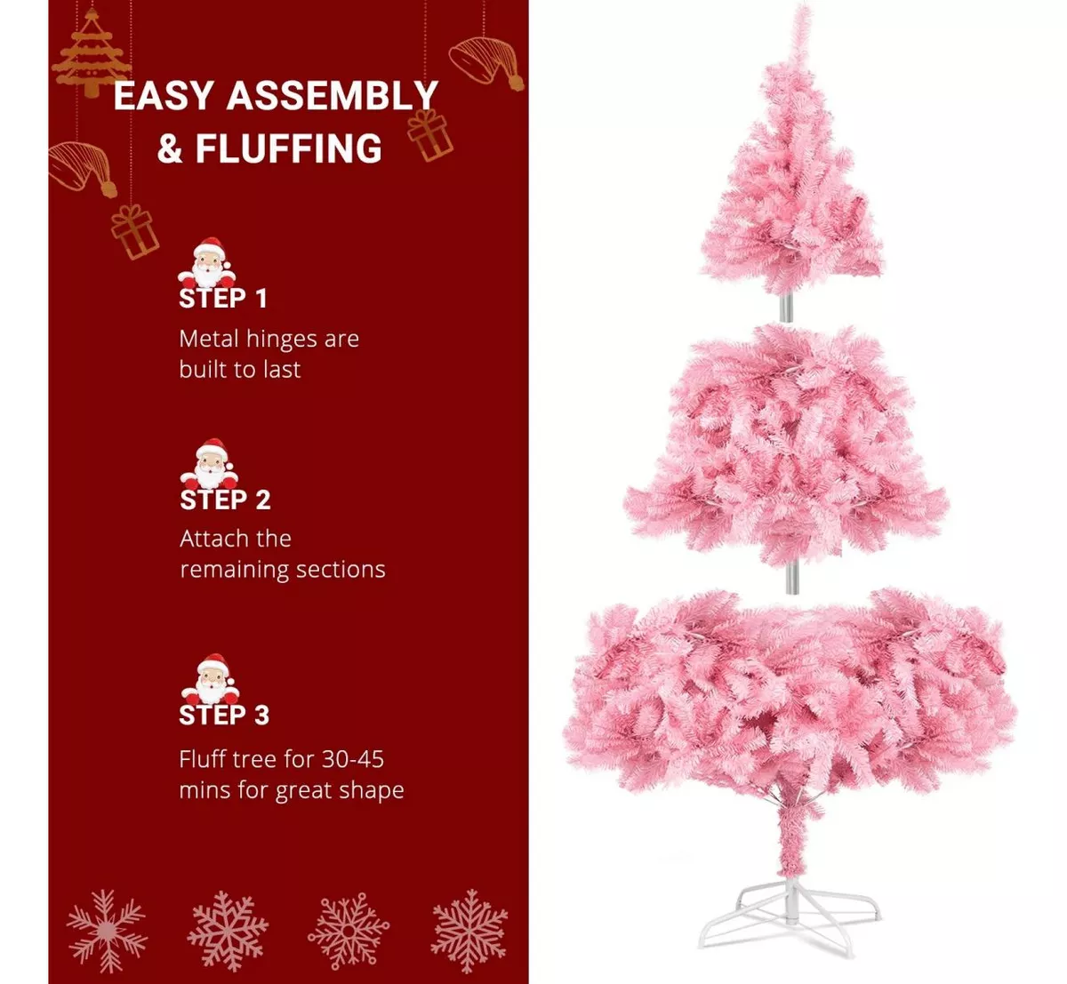 Árbol de Navidad Pino de Navidad Artificial Color Rosa Denso Frondoso 1.80 m y 650 Ramas