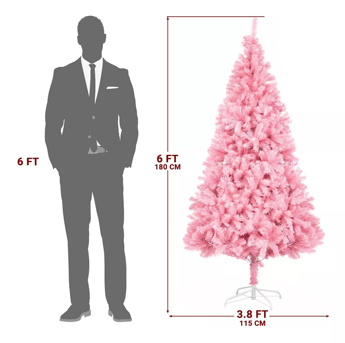 Árbol de Navidad Pino de Navidad Artificial Color Rosa Denso Frondoso 1.80 m y 650 Ramas