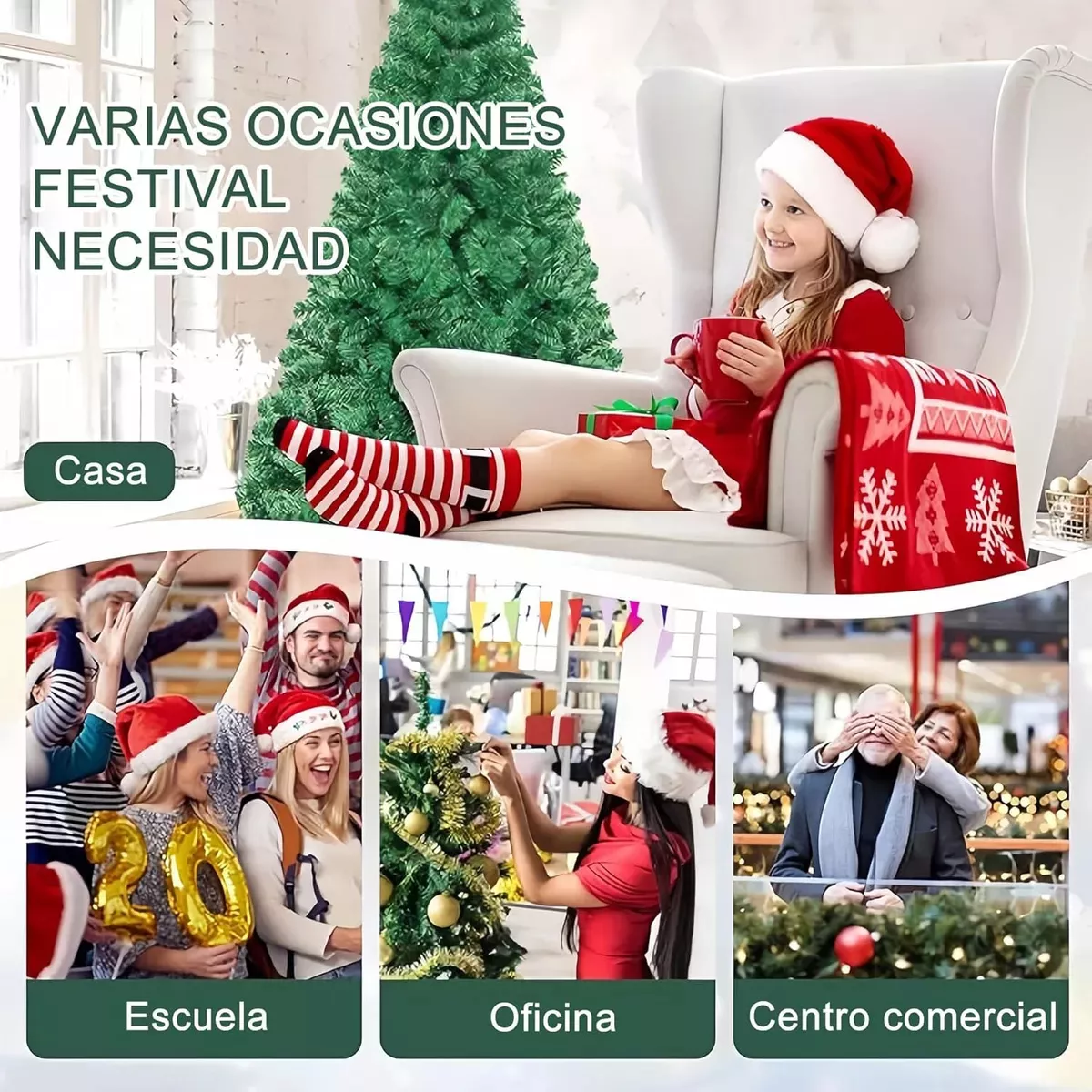 Árbol de Navidad Pino de Navidad Artificial Color Blanco Denso Frondoso 1.80 m y 600 Ramas