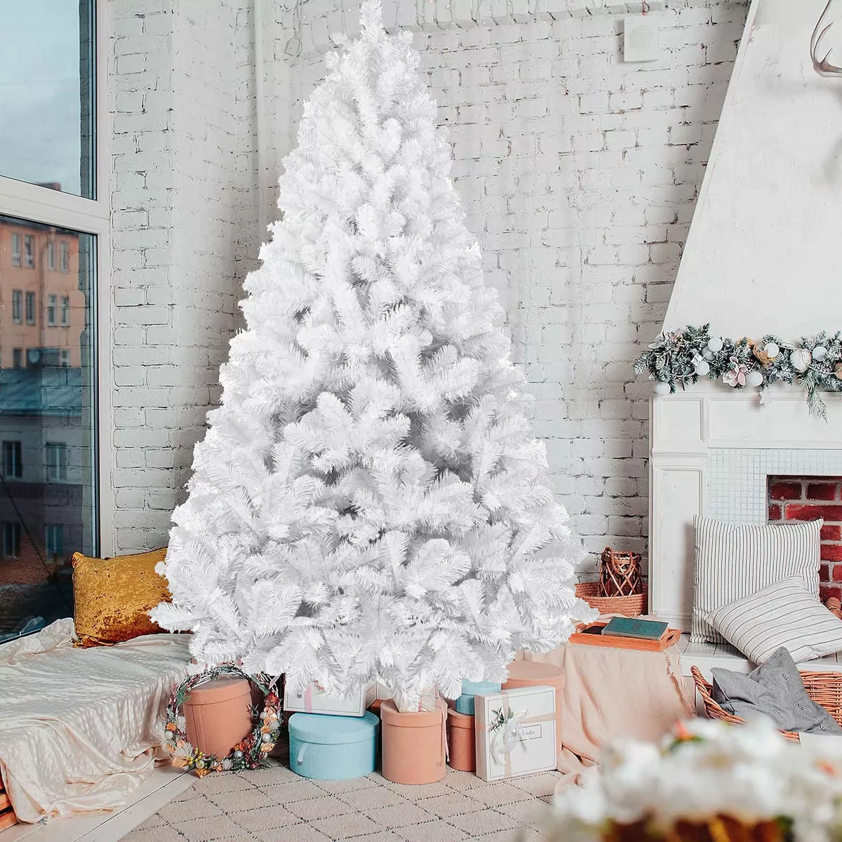 Árbol de Navidad Pino de Navidad Artificial Color Blanco Denso Frondoso 1.80 m y 600 Ramas