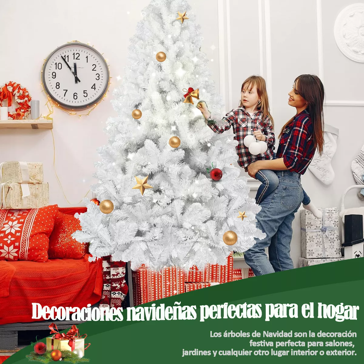 Árbol de Navidad Pino de Navidad Artificial Color Blanco Denso Frondoso 1.80 m y 600 Ramas