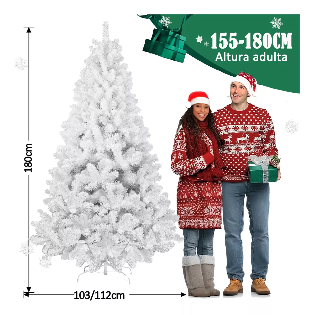 Árbol de Navidad Pino de Navidad Artificial Color Blanco Denso Frondoso 1.80 m y 600 Ramas