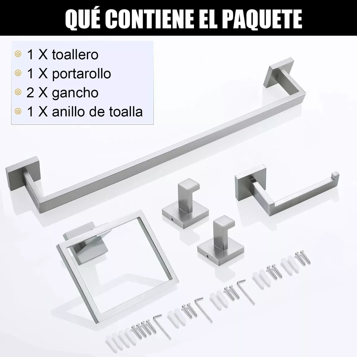 Set De 5 Toallero Cuadrado Juego De Accesorios De Baño Cromo