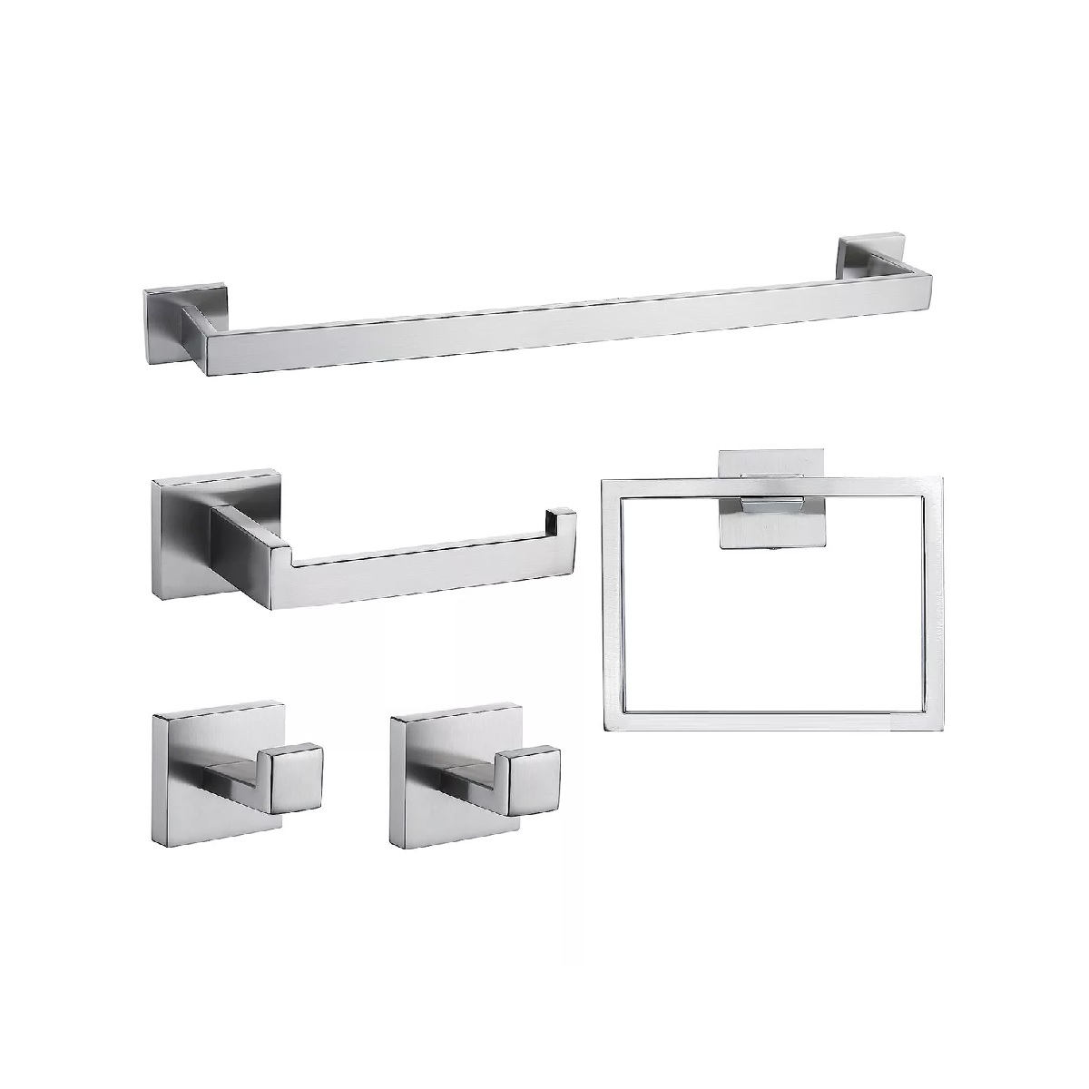 Set De 5 Toallero Cuadrado Juego De Accesorios De Baño Cromo
