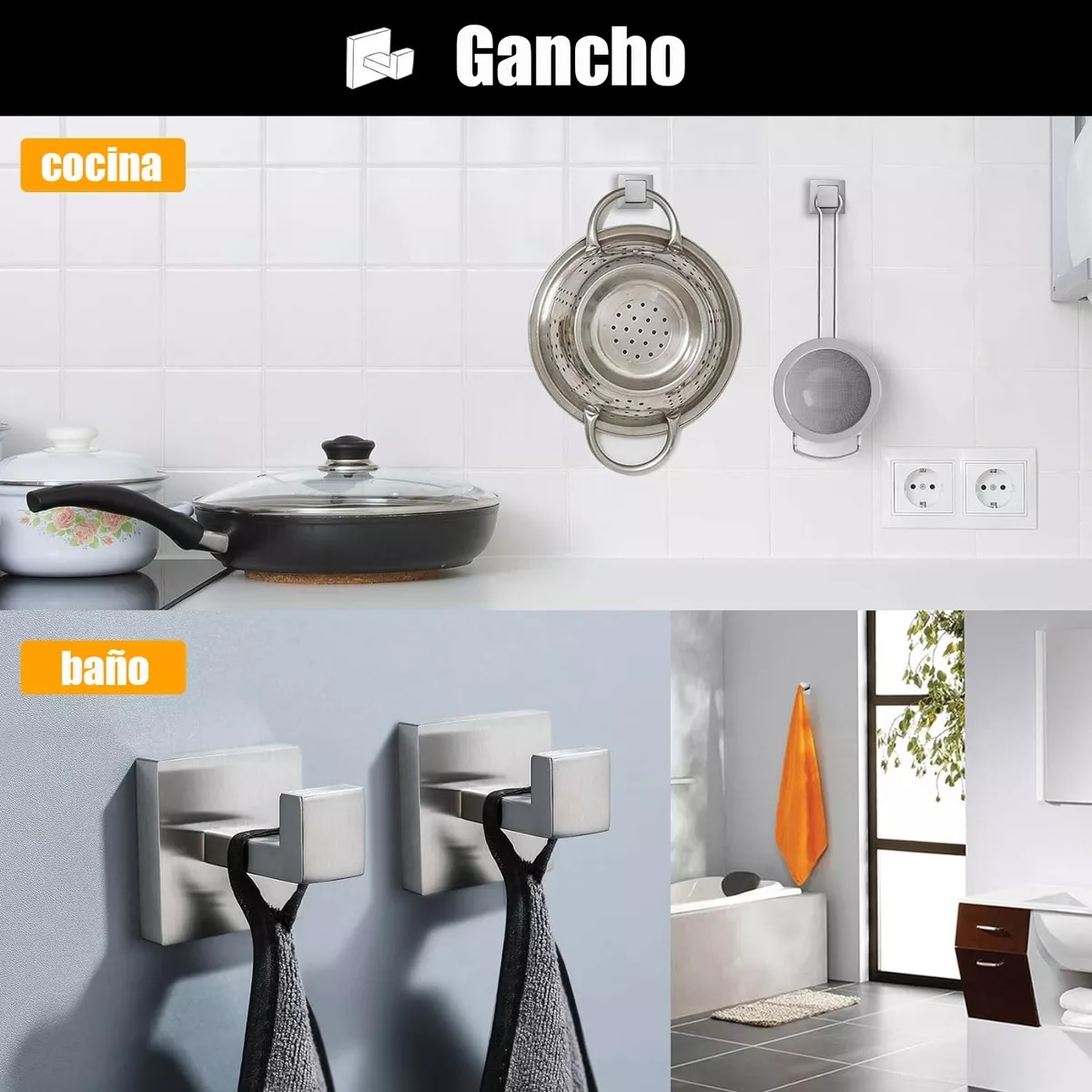 Set De 5 Toallero Cuadrado Juego De Accesorios De Baño Cromo