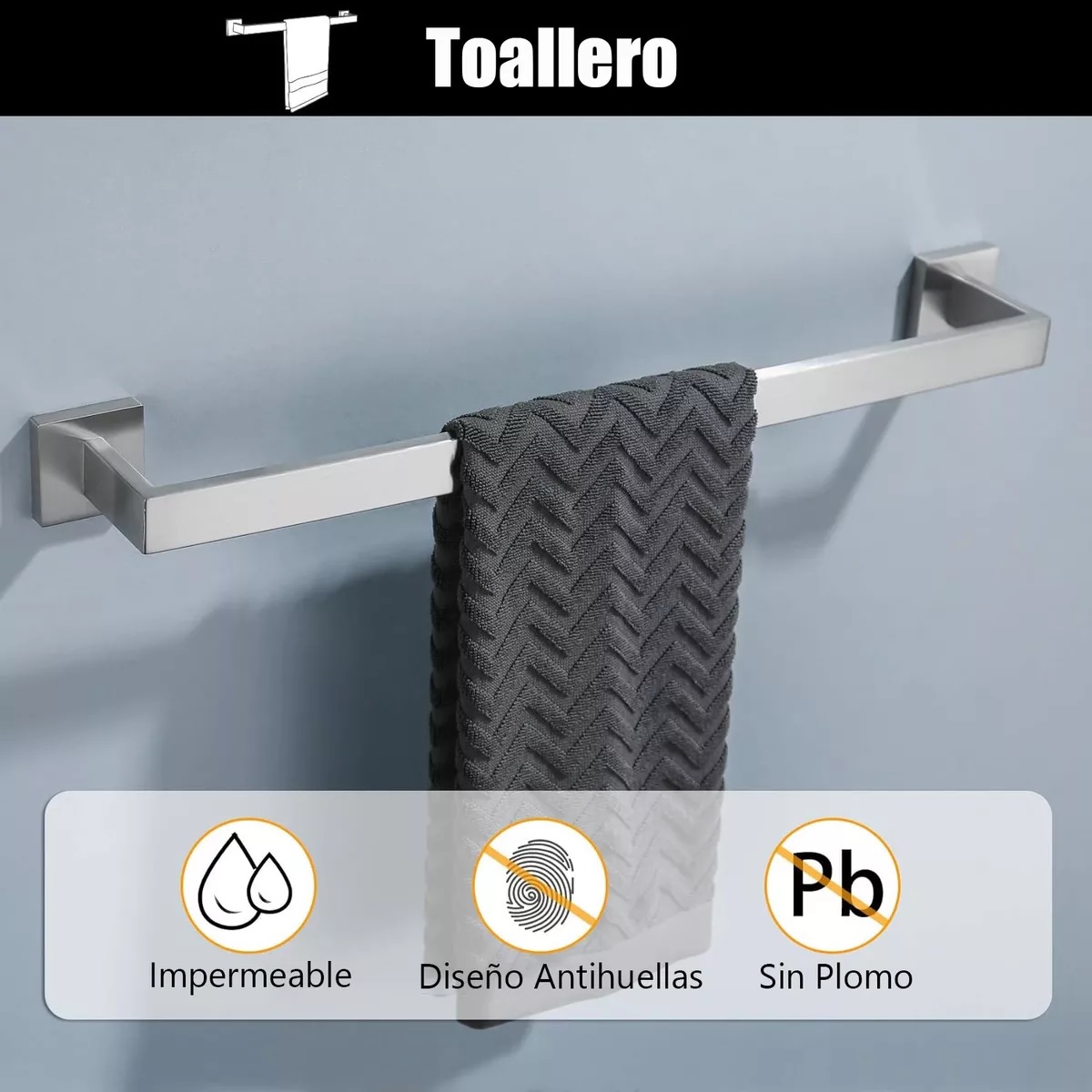 Set De 5 Toallero Cuadrado Juego De Accesorios De Baño Cromo