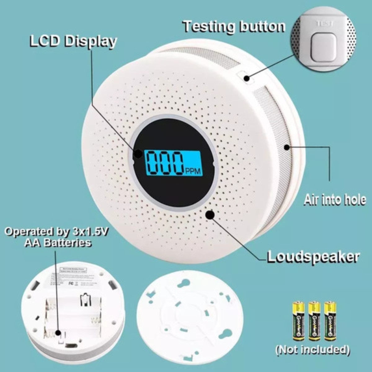 Detector De Gas/humo Co Alarma De Monóxido De Carbono blanco