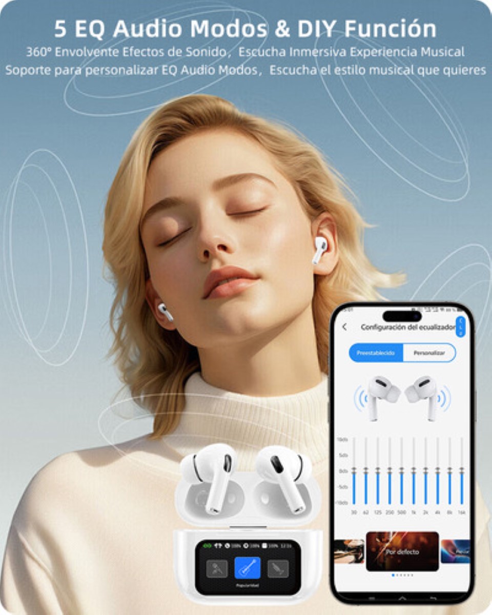 Smart Pantalla Audífonos Bluetooth 5.4 Anc Auriculares App negro