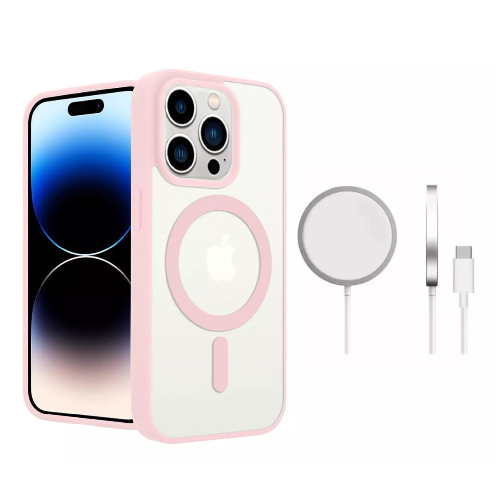 Funda Para iPhone Magsafe Uso Rudo + Cargador Inalámbrico  Iphone 13 pro max Color Rosa 