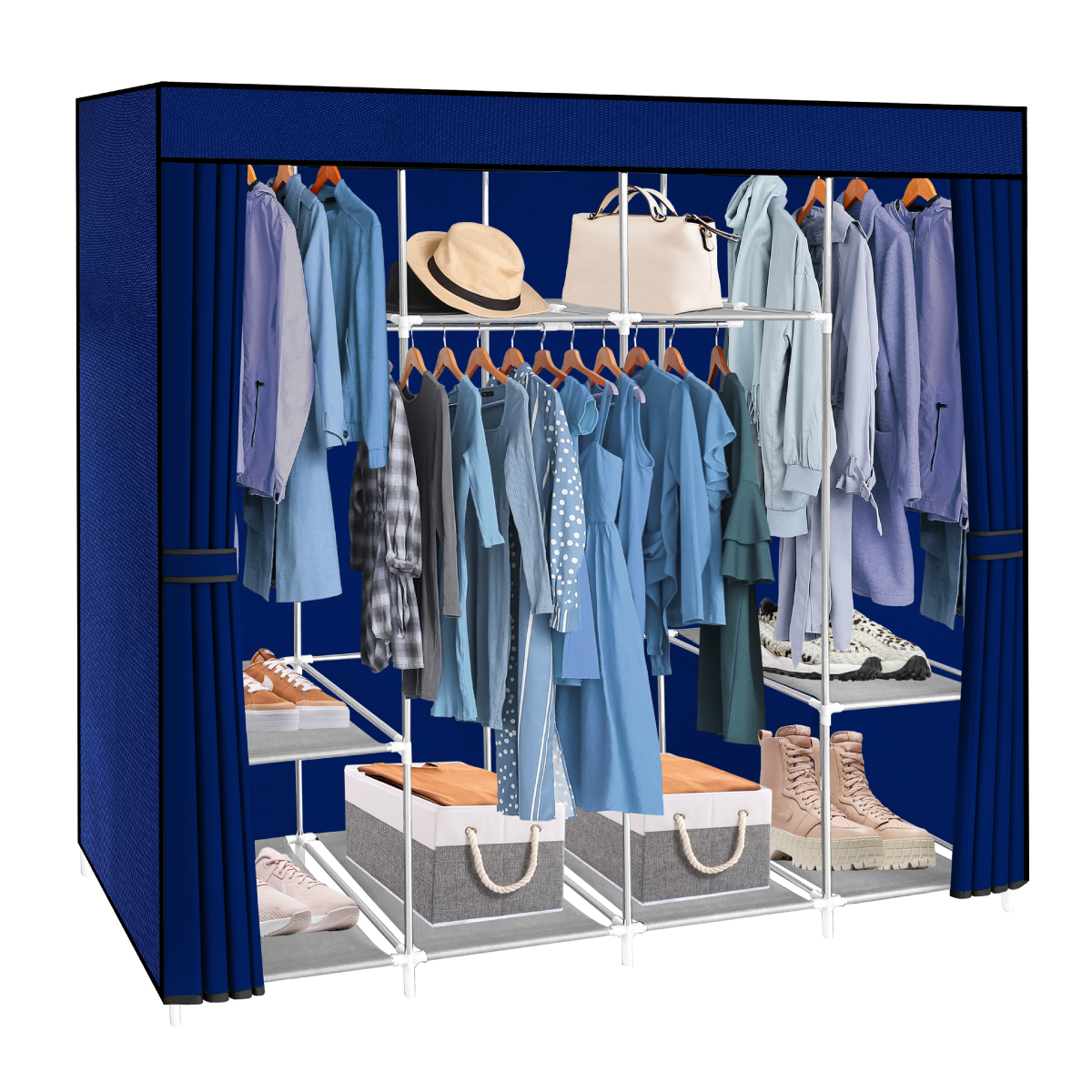 165cm Closet Grande Ropero armario reforzado Portatil Azul