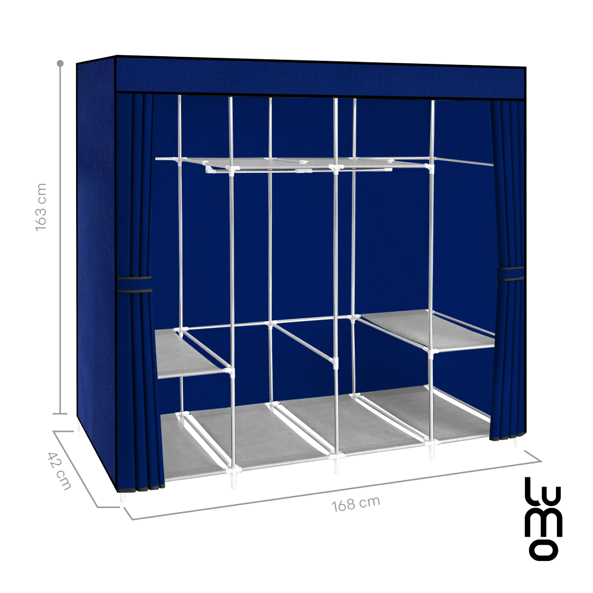 165cm Closet Grande Ropero armario reforzado Portatil Azul