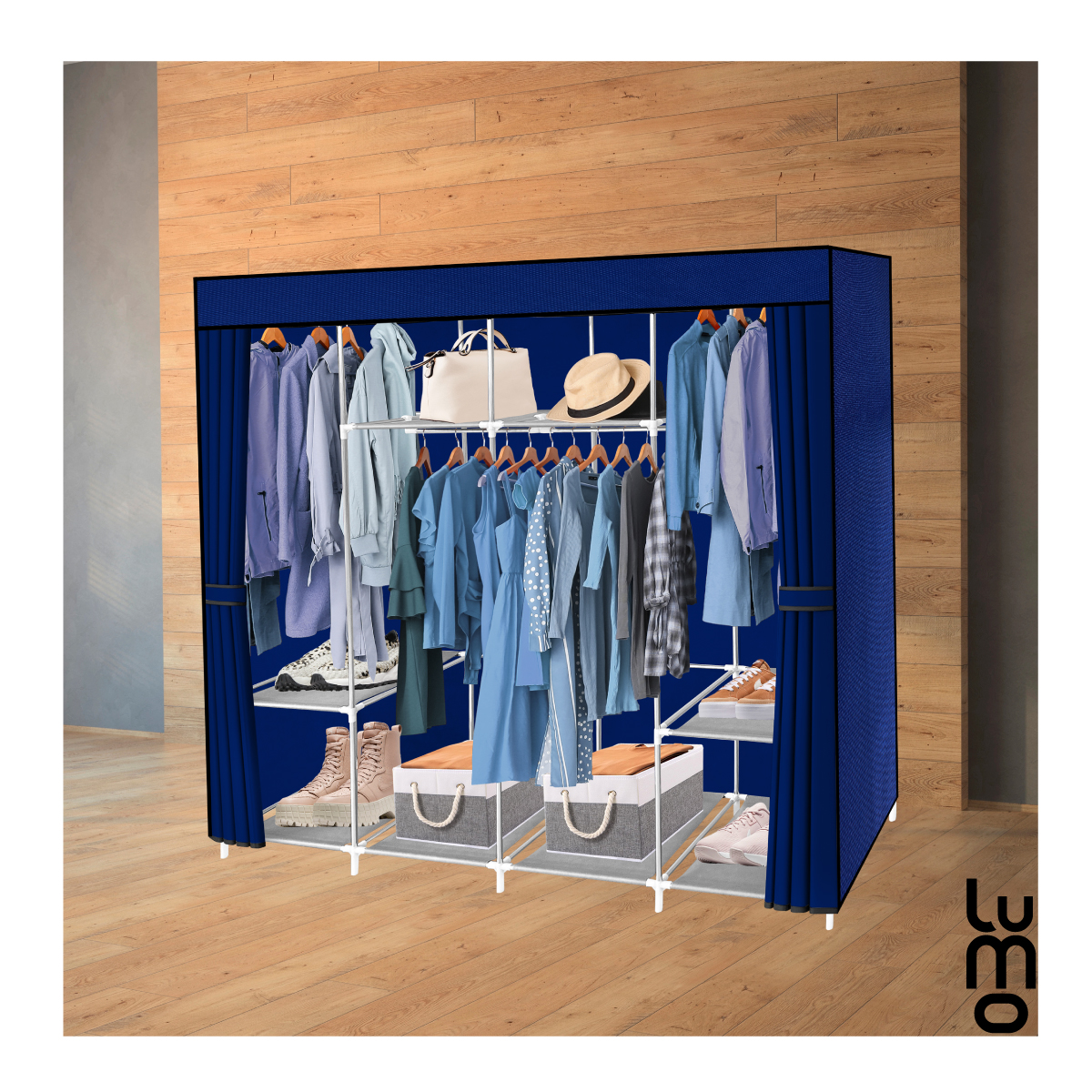 165cm Closet Grande Ropero armario reforzado Portatil Azul