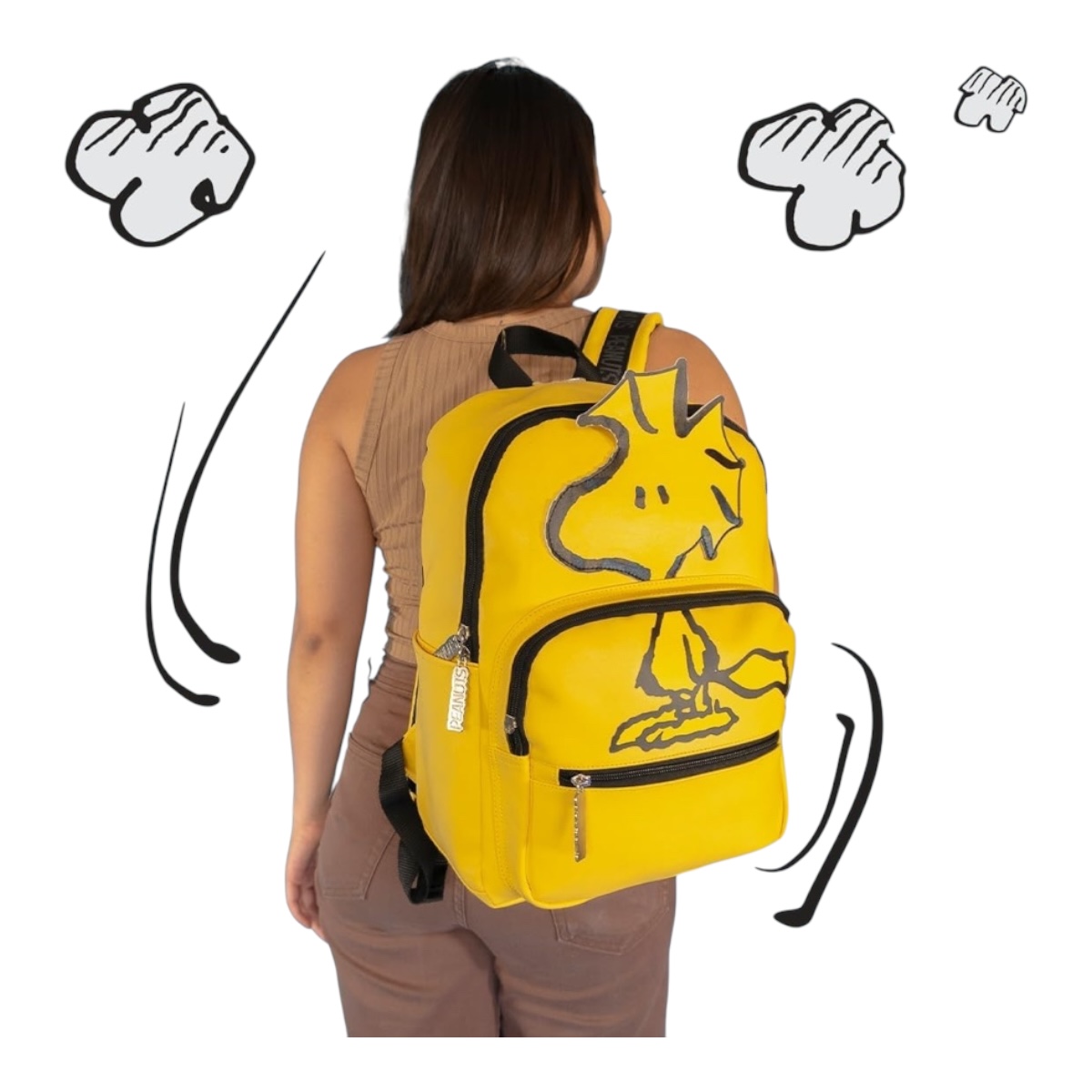 Mochila Mini Snoopy Edicion Limitada Woodstock  Color Amarillo Diseño De La Tela Lisa