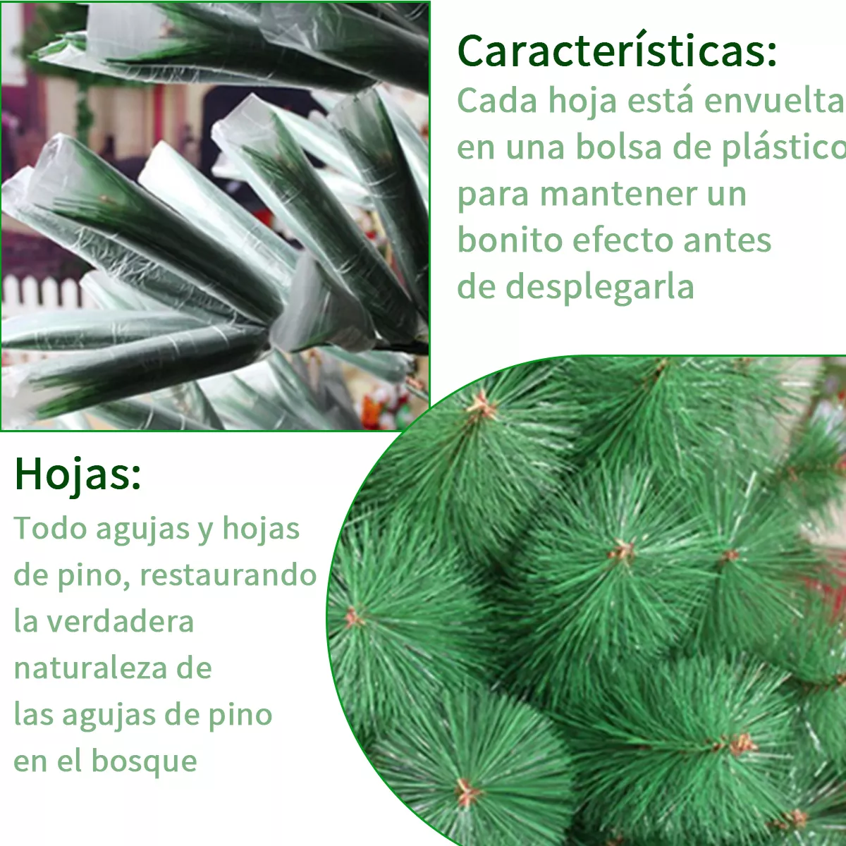 Árbol de Navidad Pino de Navidad Artificial Agujas de Pino Color Verde Denso Frondoso 1.83 m y 260 Ramas