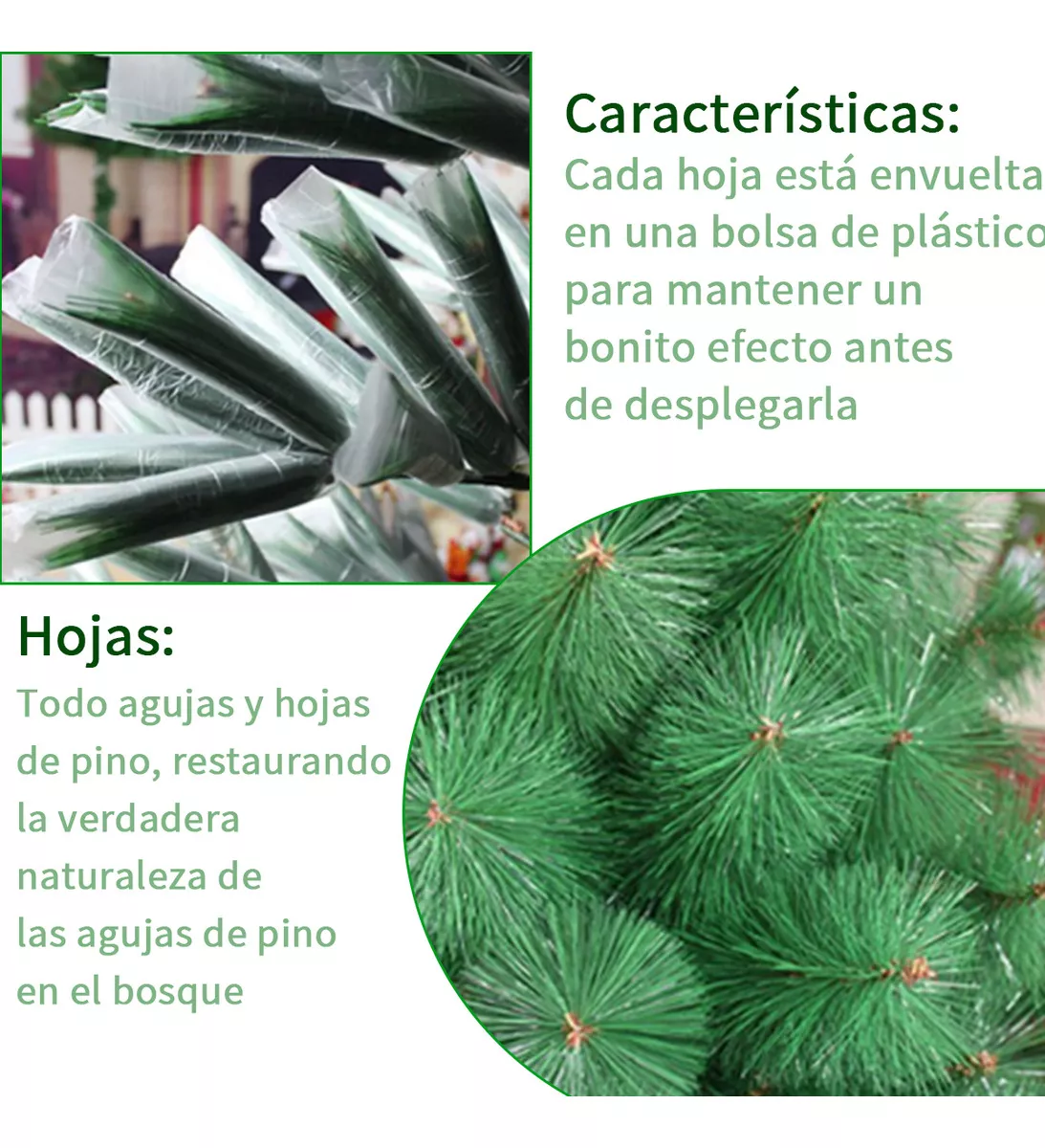 Árbol de Navidad Pino de Navidad Artificial Agujas de Pino Color Verde Denso Frondoso 2.10 m y 360 Ramas