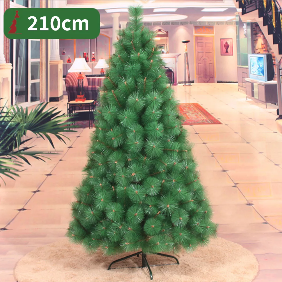 Árbol de Navidad Pino de Navidad Artificial Agujas de Pino Color Verde Denso Frondoso 2.10 m y 360 Ramas