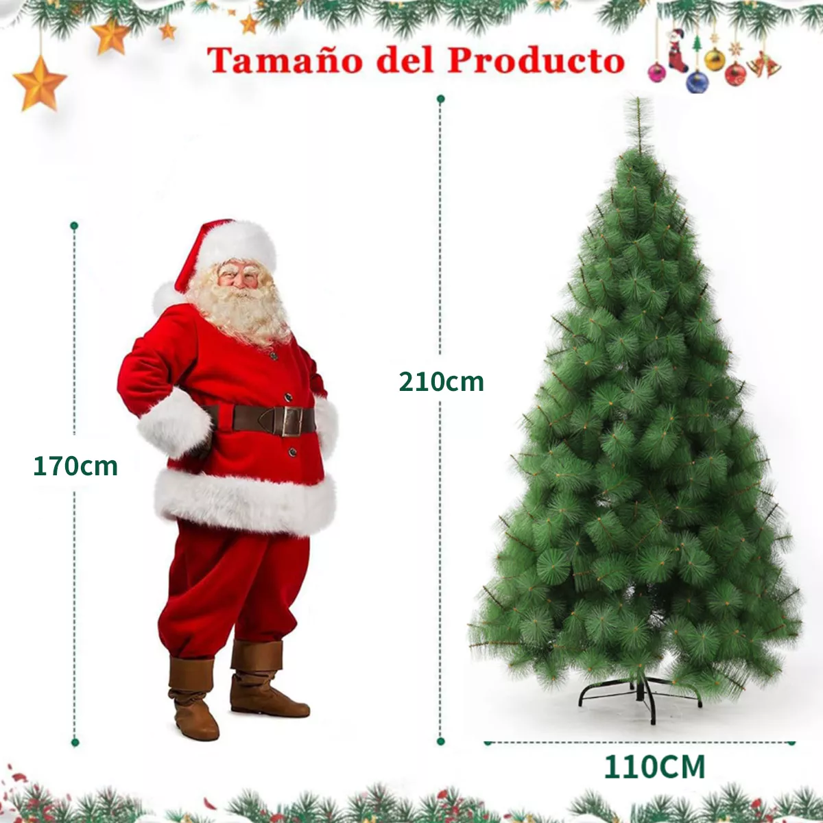 Árbol de Navidad Pino de Navidad Artificial Agujas de Pino Color Verde Denso Frondoso 2.10 m y 360 Ramas