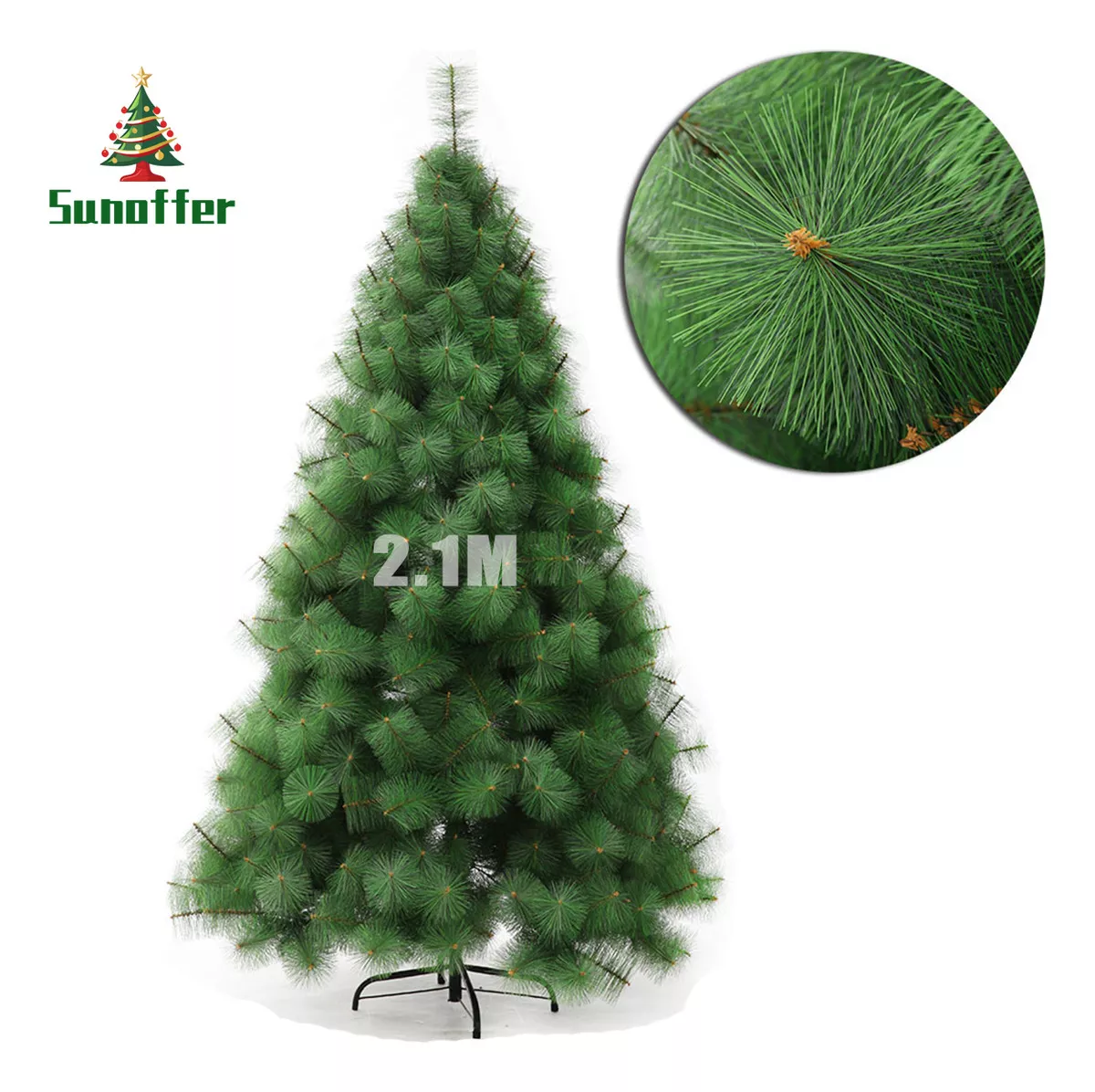 Árbol de Navidad Pino de Navidad Artificial Agujas de Pino Color Verde Denso Frondoso 2.10 m y 360 Ramas
