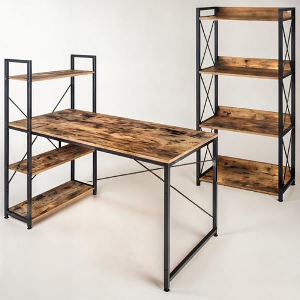 Set Escritorio Minimalista + Librero 4 Repisas Madera Acero