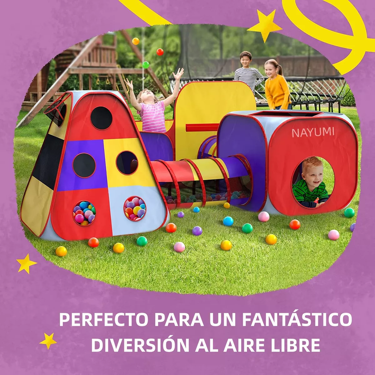 Túnel Infantil Plegable para Niños con Alberca de Pelotas Tienda Carpa Casita Castillo 7 en 1 Juguetes