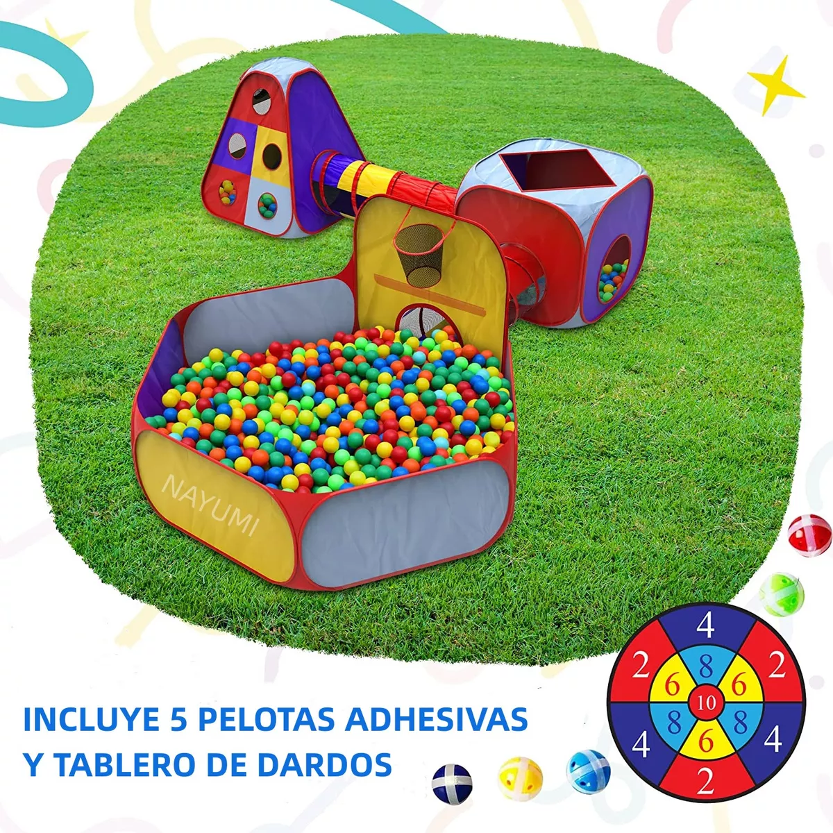 Túnel Infantil Plegable para Niños con Alberca de Pelotas Tienda Carpa Casita Castillo 7 en 1 Juguetes