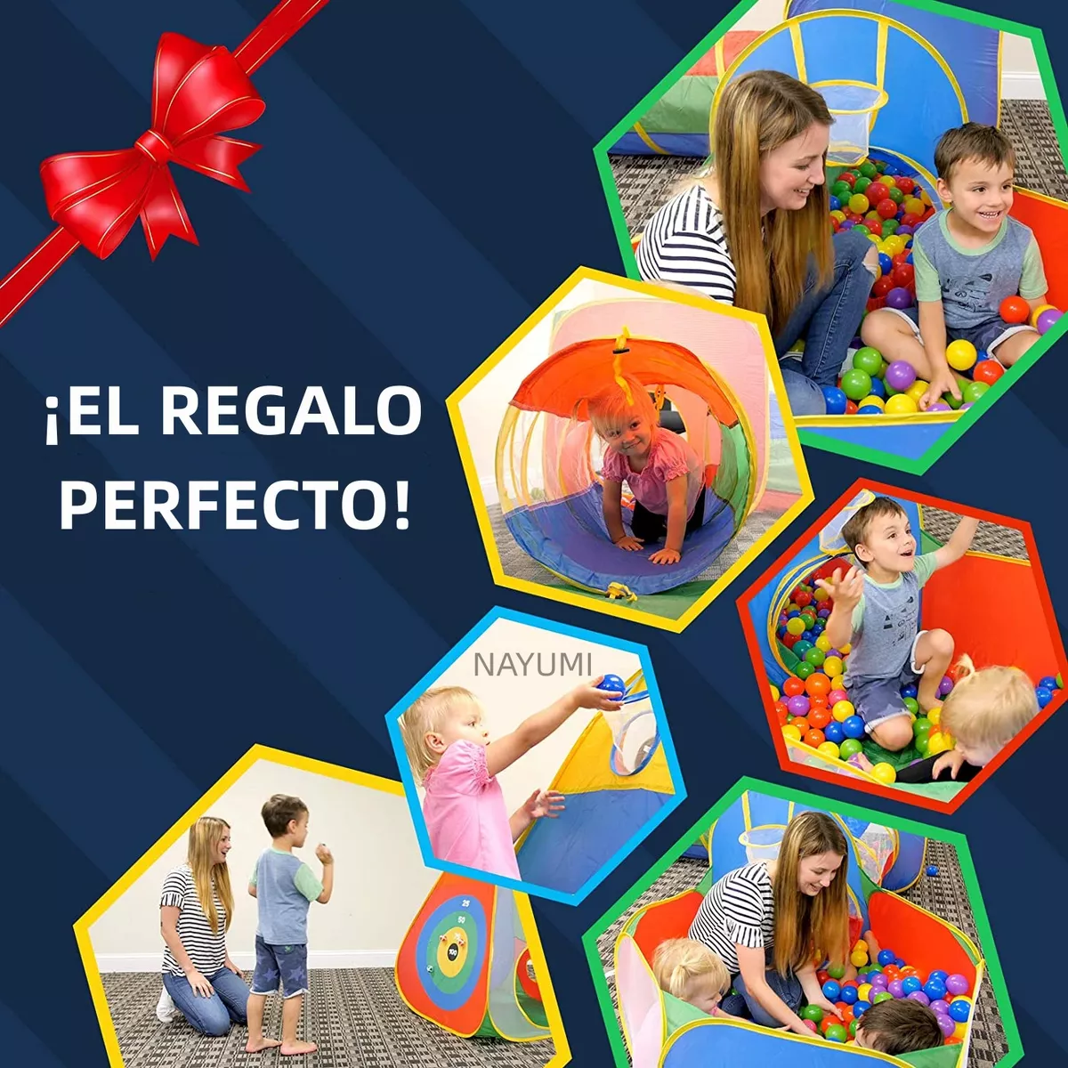 Túnel Infantil Plegable para Niños con Alberca de Pelotas Tienda Carpa Casita Castillo 7 en 1 Juguetes