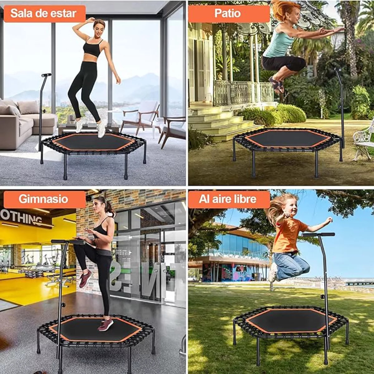 DH FitLife Trampolín De Fitness Plegable 121 Cm – Sin Instalación – Capacidad 150 Kg – Mango Ajustable 3 Niveles – Ideal Para Casa