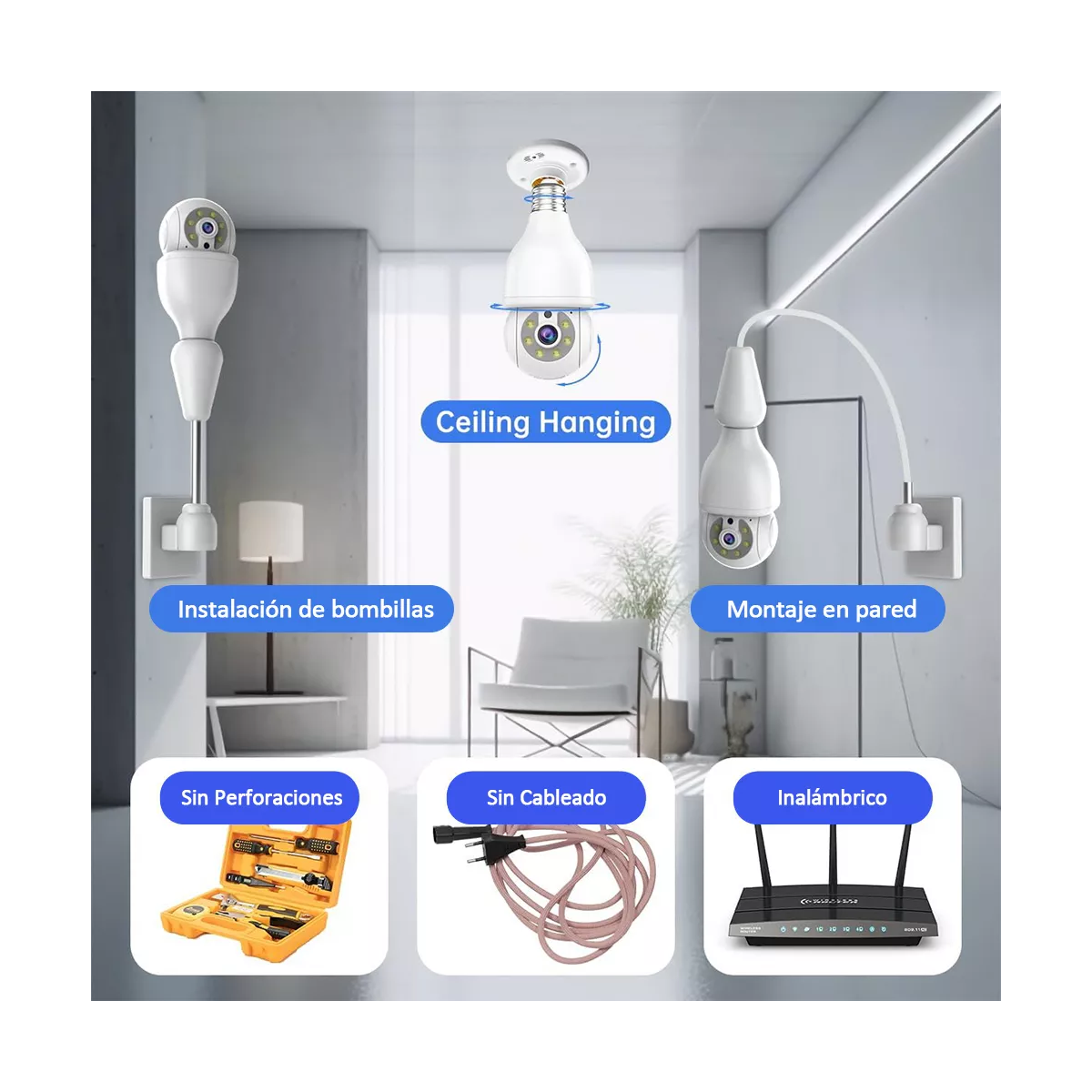 Foco Con Camara De Seguridad Wifi, 2mp Camara