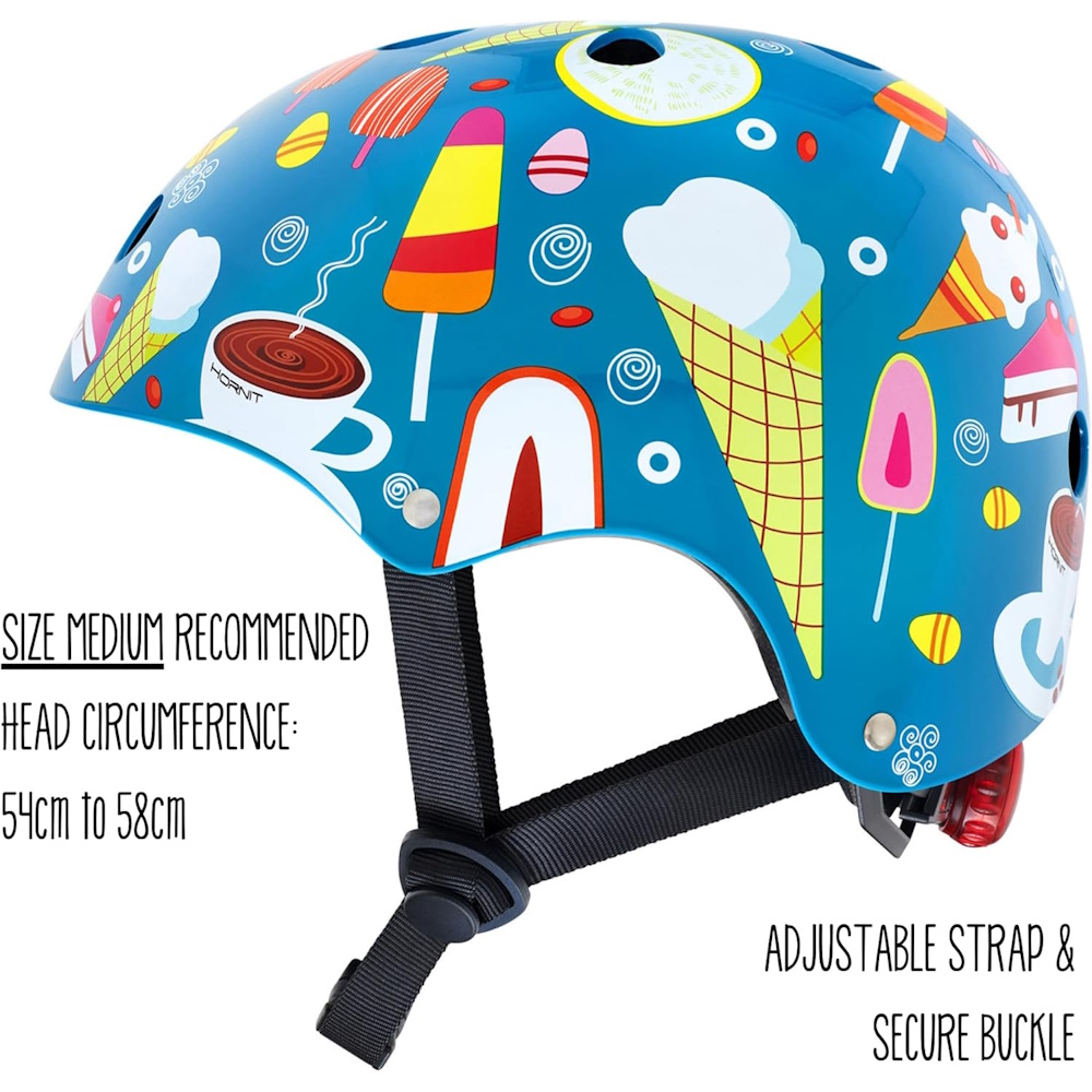 Casco Hornit Infantil Ice Creams Mediano 53-58 cm Luz Led Azul Niños Ciclismo