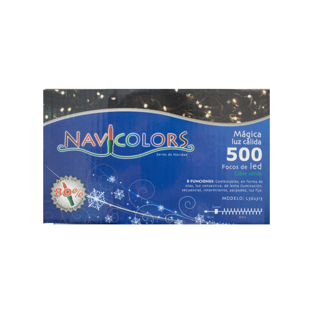 Serie de Luces Navideña 400 Led Luz Calida 8 Funciones 18 Metros Cable Transparente