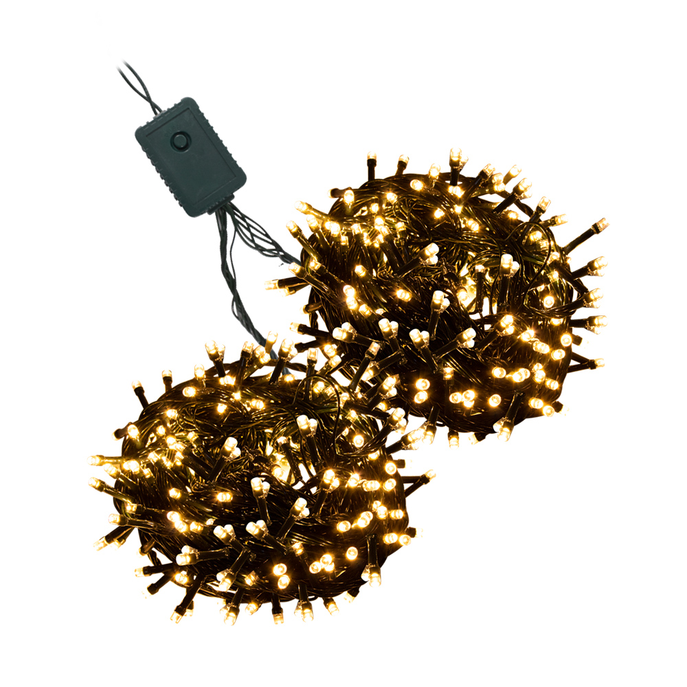 Serie de Luces Navideña 400 Led Luz Calida 8 Funciones 18 Metros Cable Transparente