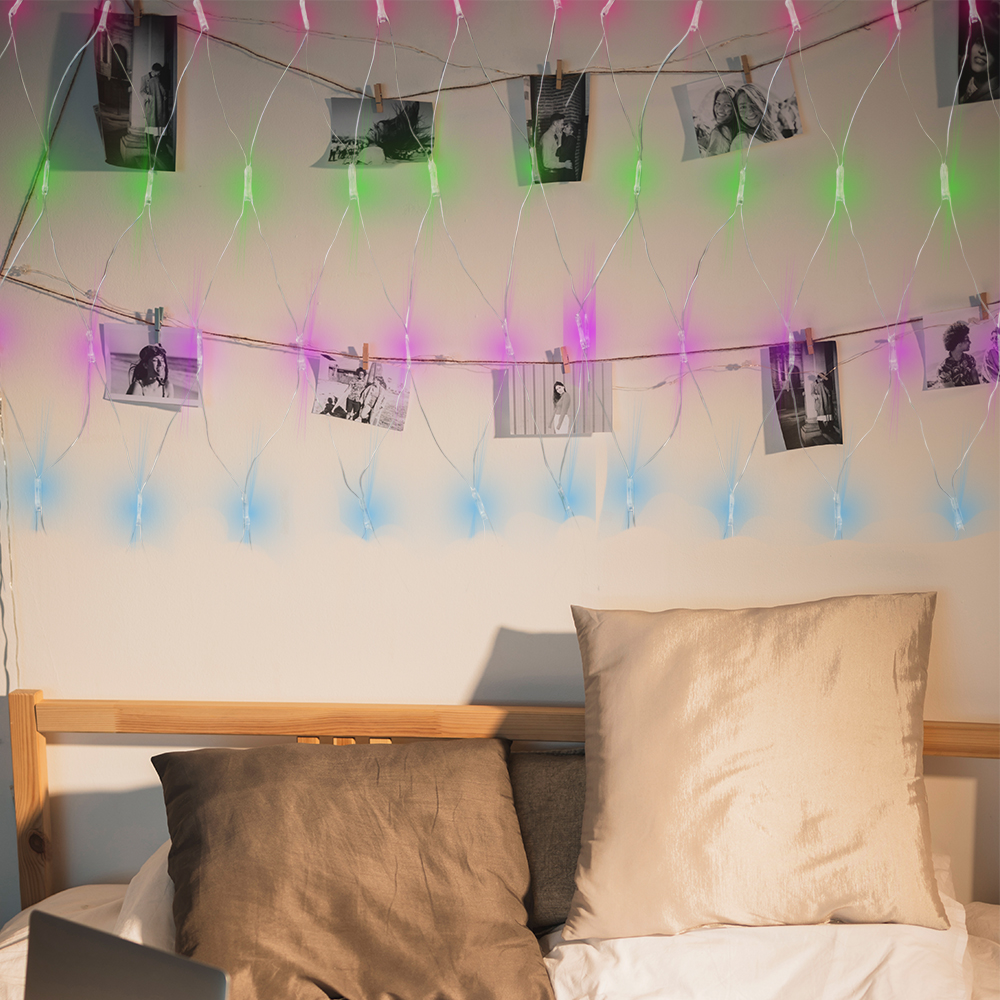 Serie tipo Red Luces LED Multicolor 320 focos cable Transparente 8 Funciones 300cm