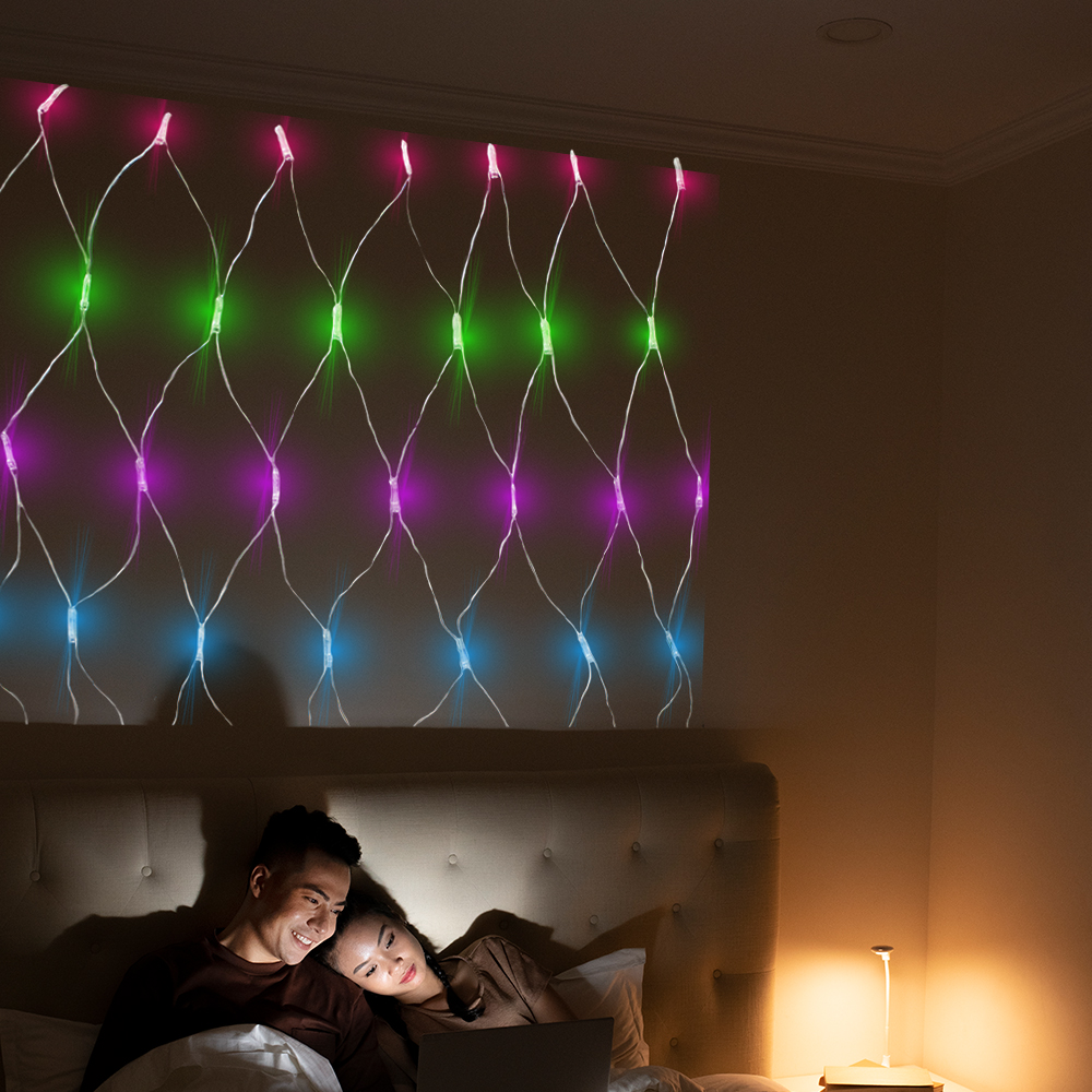 Serie tipo Red Luces LED Multicolor 320 focos cable Transparente 8 Funciones 300cm