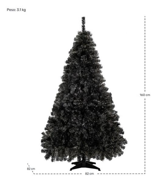 Arbol De Navidad Negro Pino Navideño 1.60 Metros 650 Ramas
