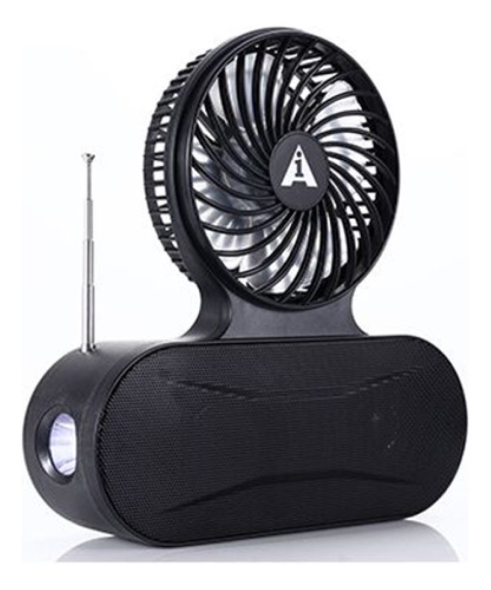 Bocina Bluetooth Solar Con Lámpara Y Ventilador negro