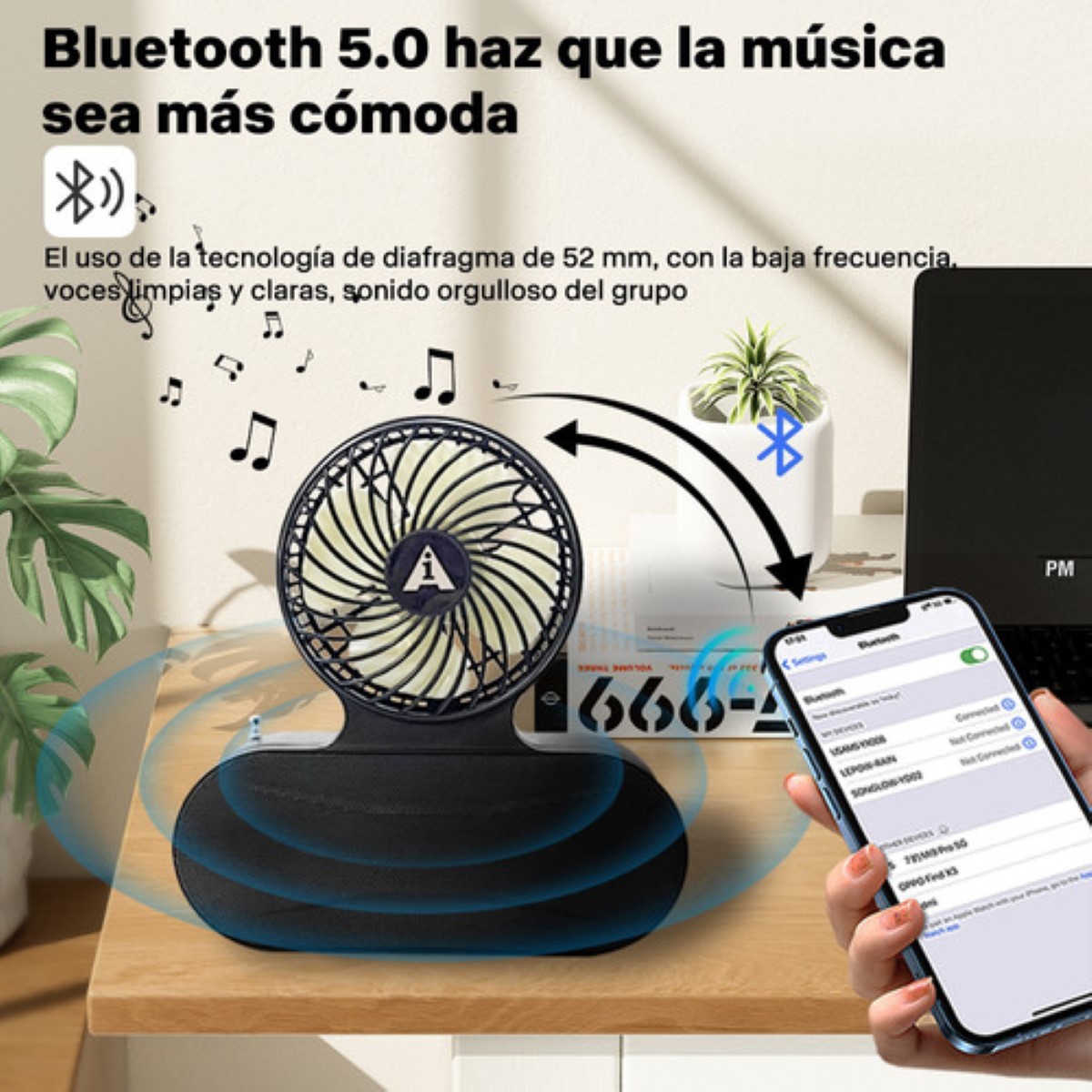 Bocina Bluetooth Solar Con Lámpara Y Ventilador negro