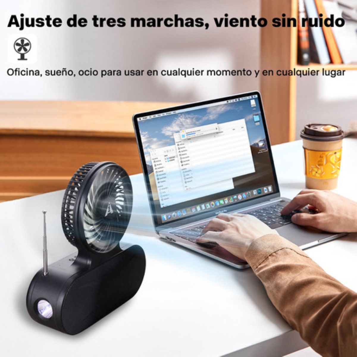 Bocina Bluetooth Solar Con Lámpara Y Ventilador negro