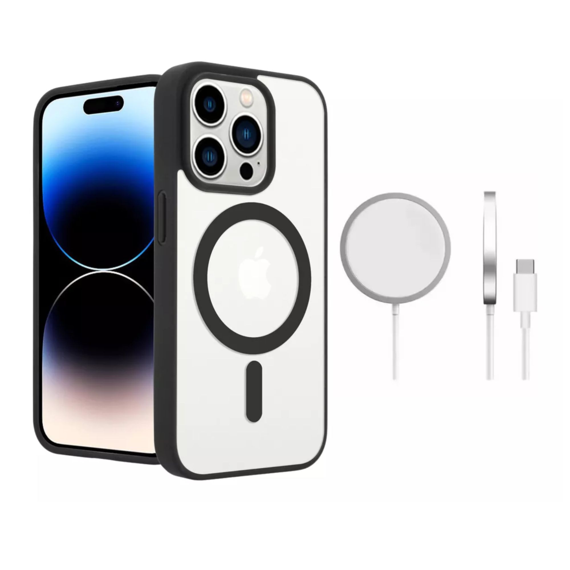 Funda Para iPhone Magsafe Uso Rudo + Cargador Iphone 16 pro Color  Negro 