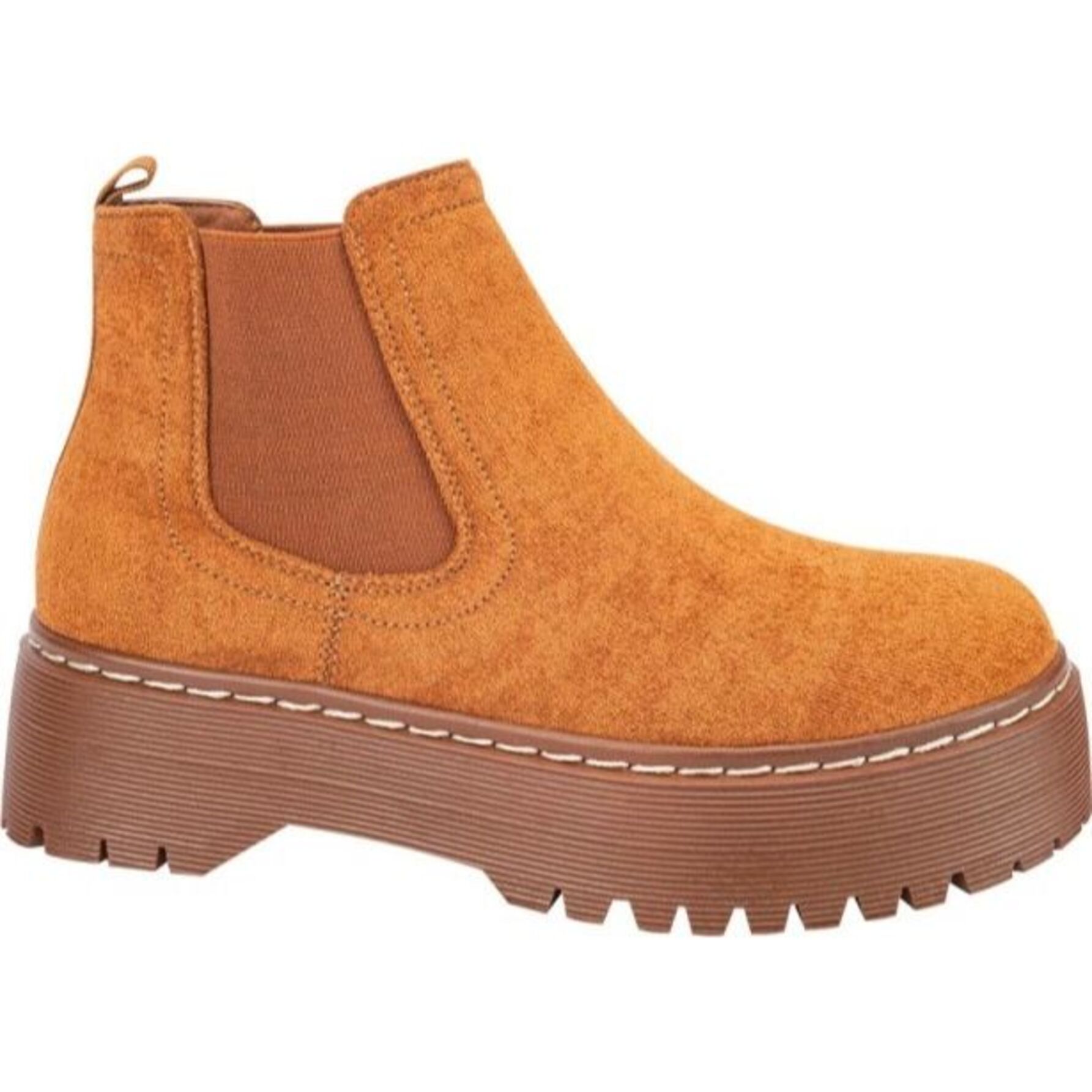 Bota para mujer, tipo Chelsea, acabado ante, color camel, con