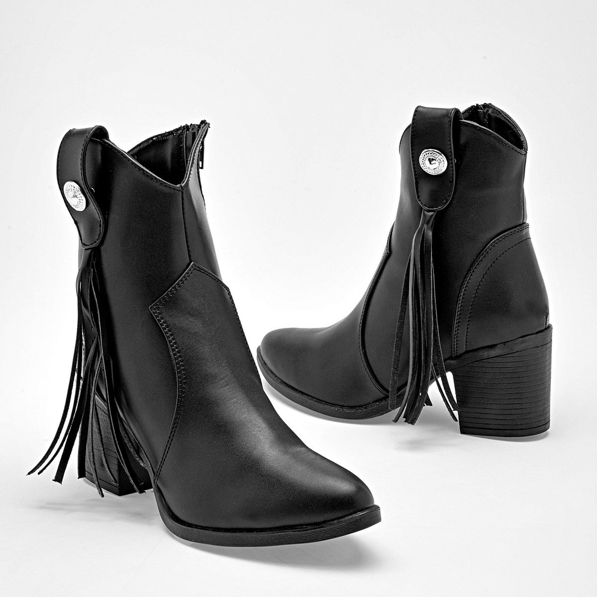 Giselle Botin Vaquero Mujer Tacon Cuadro 7cm Tubo 12cm Color Negro E9