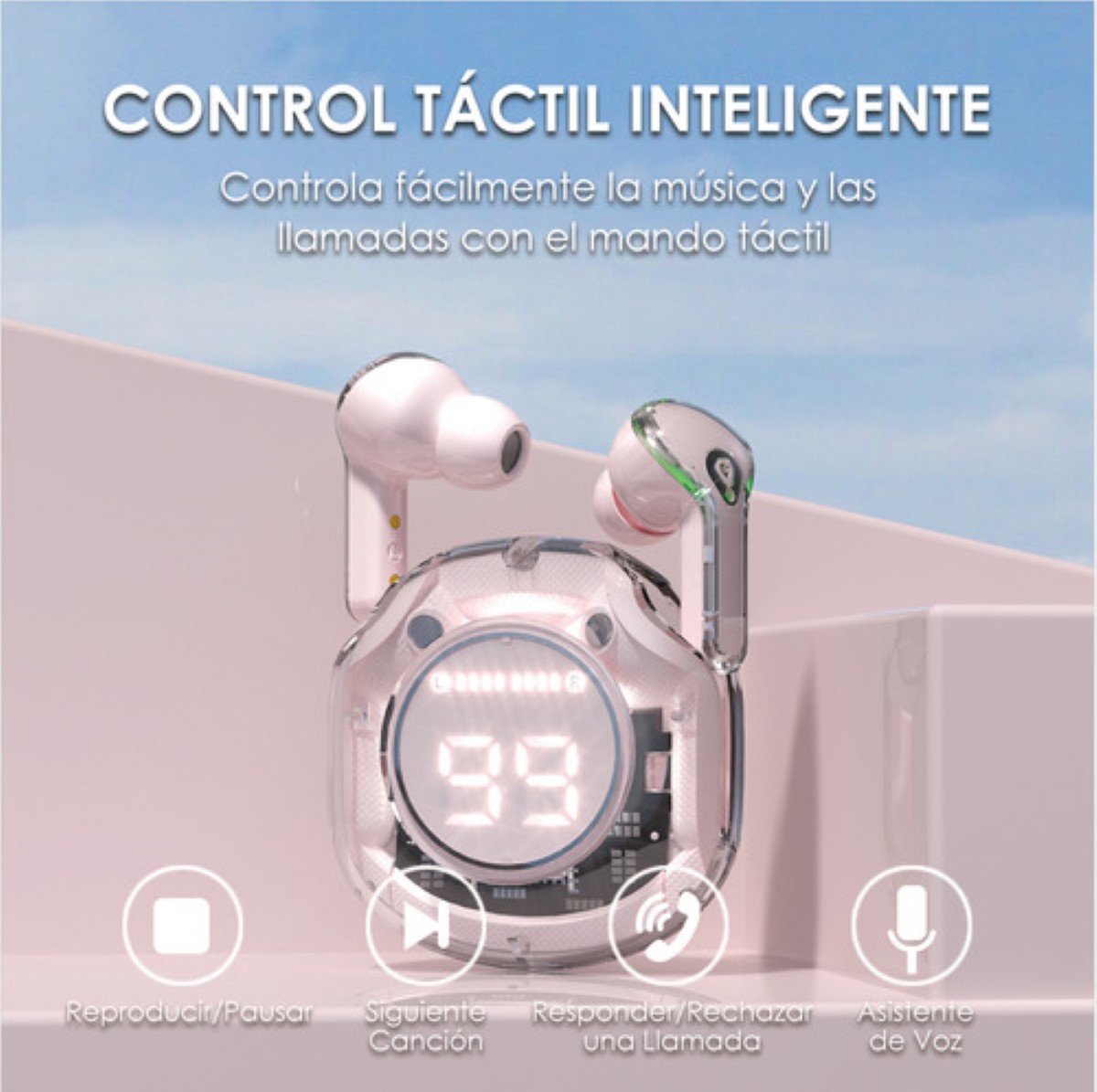 Audifonos Bluetooth Con Luz Rgb Para iPhone Android rosa transparente