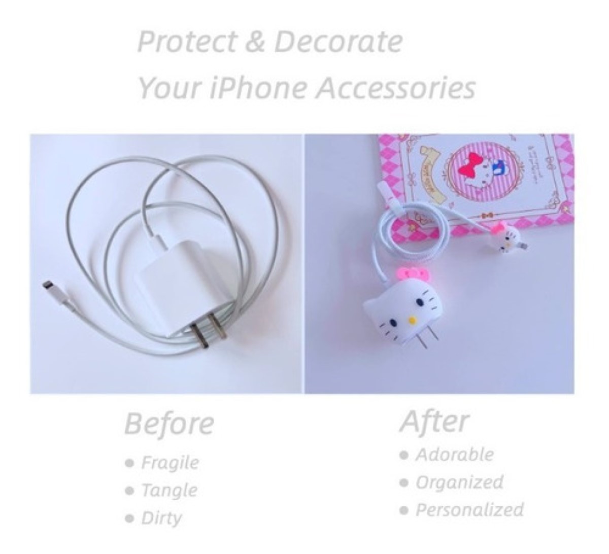Protector Completo Para Cargador De iPhone Tipo C Dibujo 3d Hello Kitty blanco