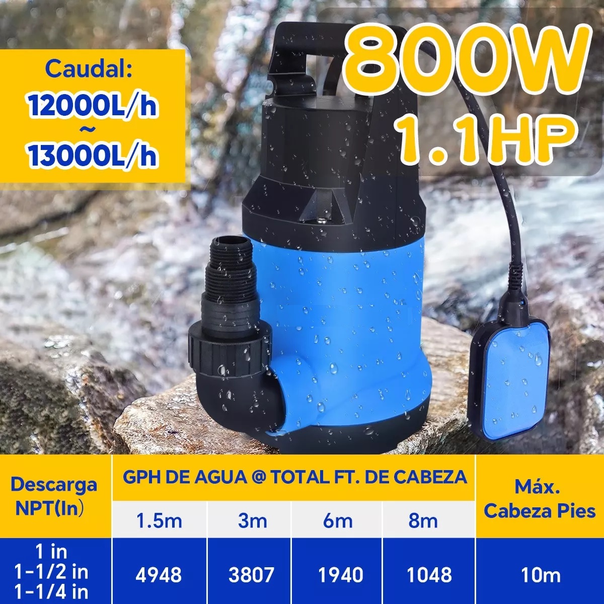 Bomba Sumergible 1.1hp Agua Limpia De 800w