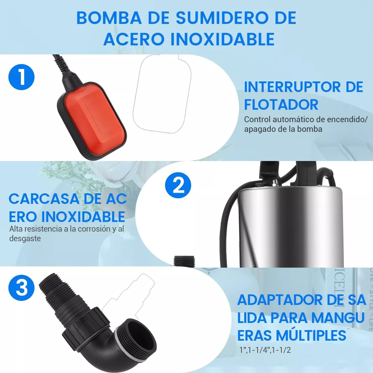 Bomba Sumergible Agua Sucia 1hp Uso Rudo 110v Con Línea 8m