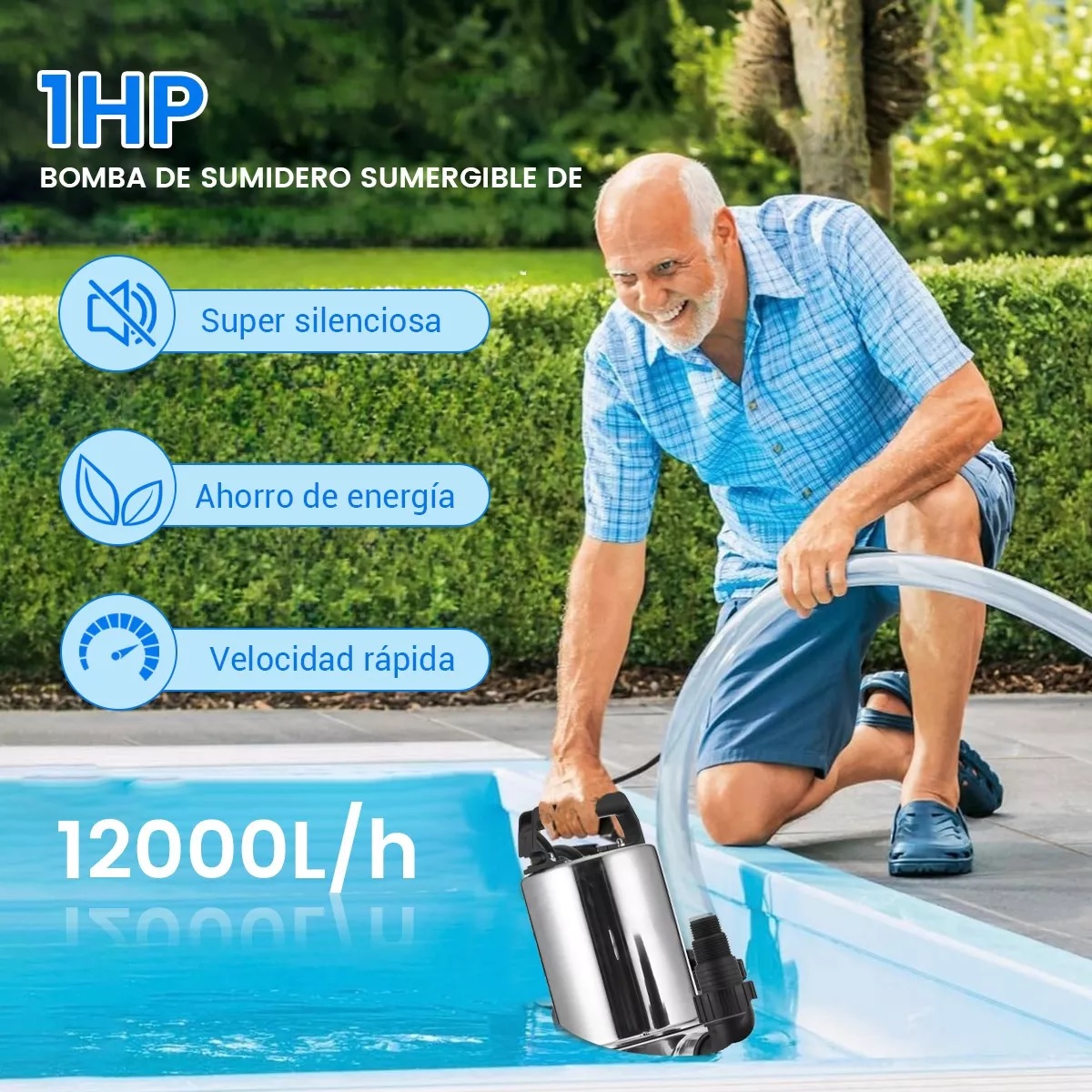 Bomba Sumergible Agua Sucia 1hp Uso Rudo 110v Con Línea 8m