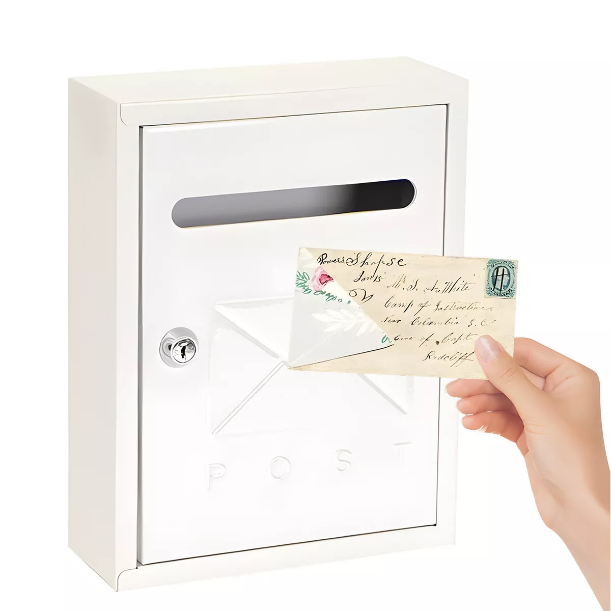 Buzón Hogar Cartas Correo Blanco Exterior Casa Y 2 Llave Plateado