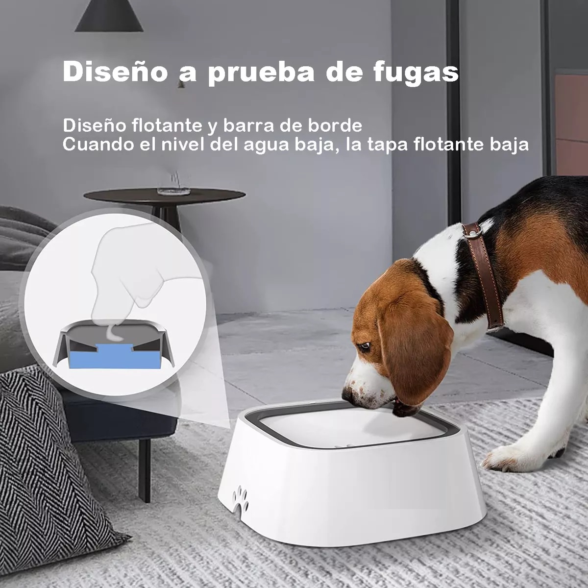 Tazón de perro 1l sin fugas dispensador de agua para mascota Blanco